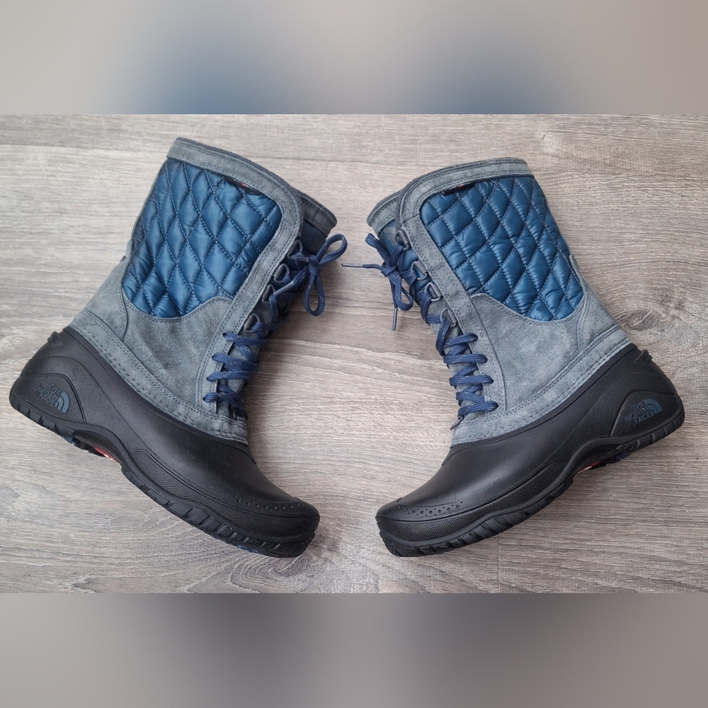 The North Face Women’s Size 7 Gray Black Blue Thermoball Utility Winter Boots